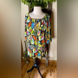 💥Trina Turk Multicolored Split Sleeve Smocked Waist Top Size S💥